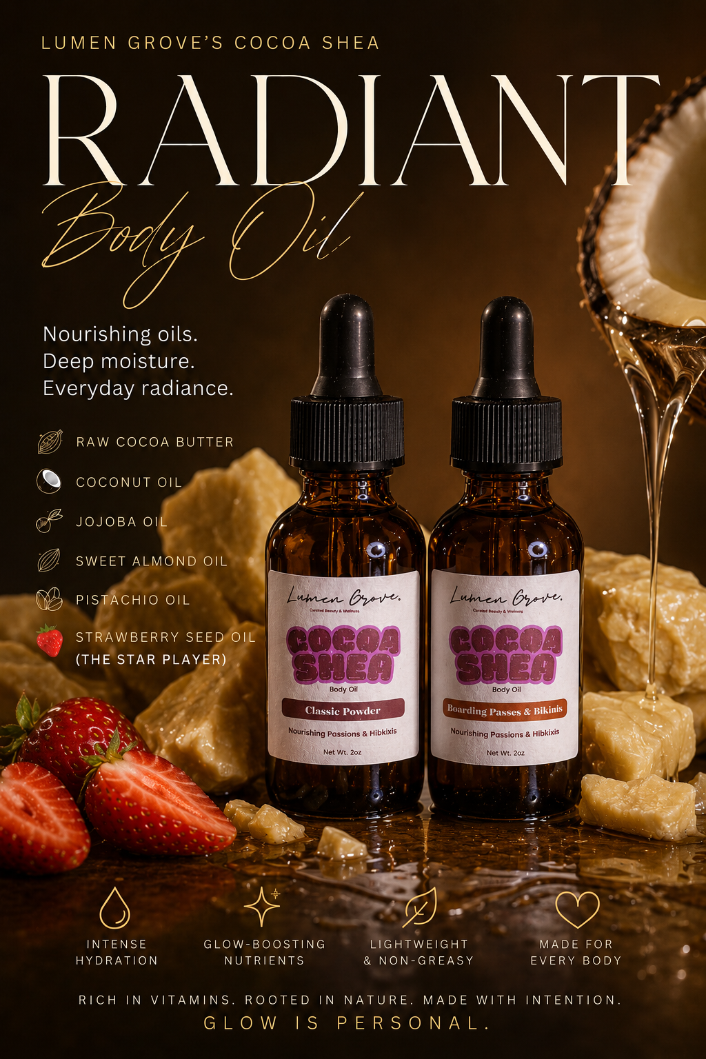 Radiant Body Oil | CocoaShea | Boarding Passes & Bikins